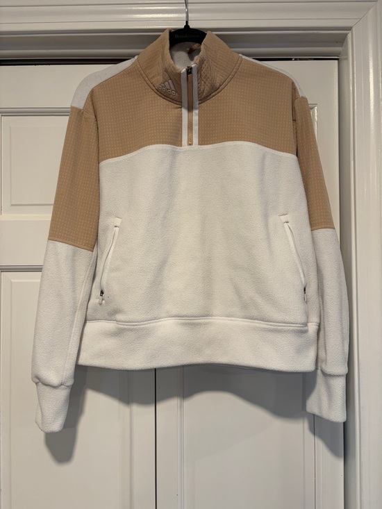 adidas Tops - Adidas Women’s Half-Zip Fleece Pullover - White & Tan